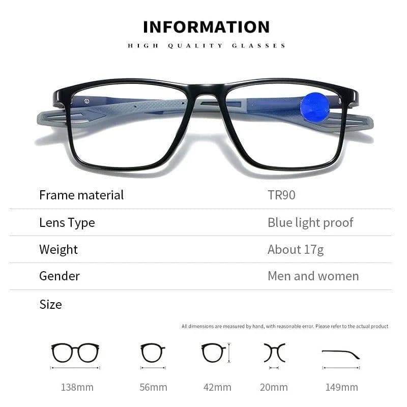 image-Anti-blue Light Reading Glasses Ultralight TR90 Sport Presbyopia Eyeglasses Women Men Far Sight Optical Eyewear Diopters To +4.0