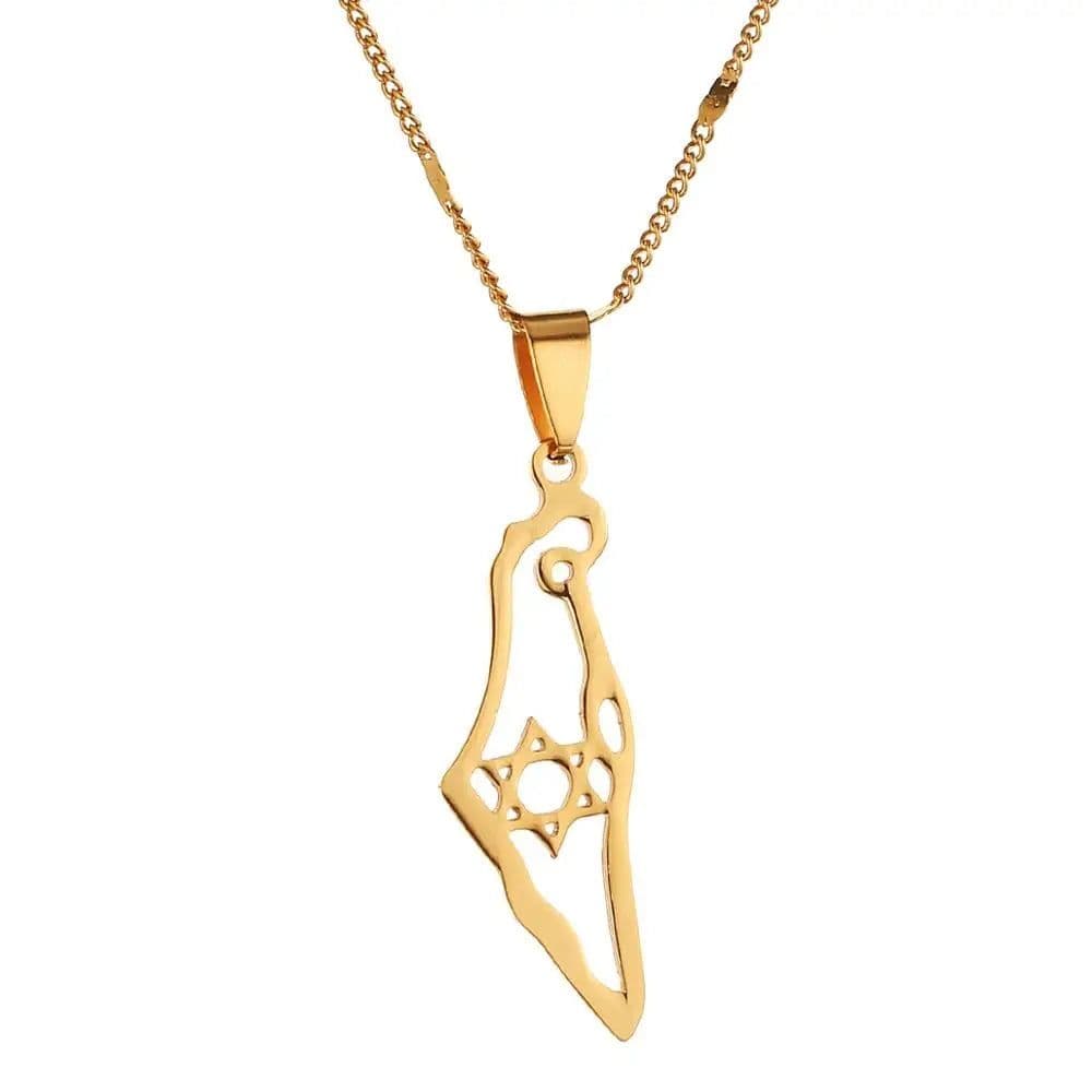 image-Stainless Steel Israel Map Pendant Necklace Hexagram Magen David Star of David Jewish Jewelry