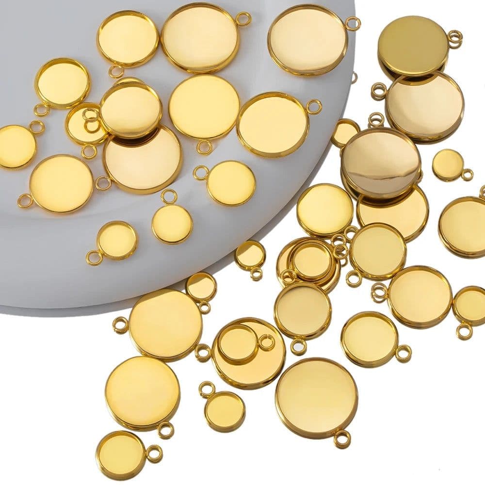 image-20pcs Gold Color Stainless Steel Cabochon Base Pendant Setting Blank Round Tray for DIY Resin Jewerly Making Findings Wholesale